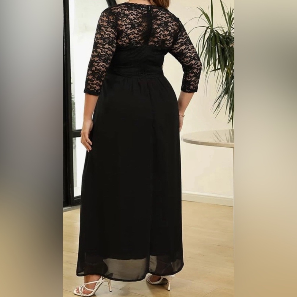 Nemidor women V neck 3/4 sleeve  Lace vintage Maxi formal Dress size 20 - Picture 2 of 8